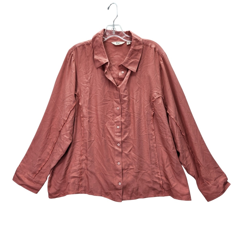 Me‎ Jennie Garth Womens XL Pepper Pink Parker Button Down Shirt Raw Hem A696916